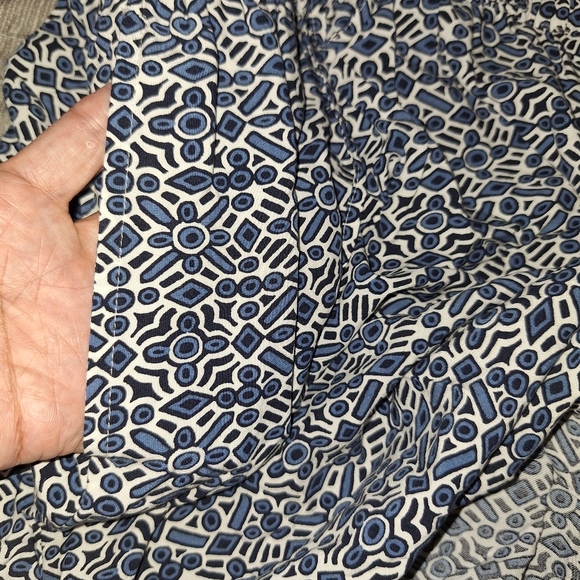 Loft blue geometric sundress Cinch waist long sleeve swing dress Medium - Picture 7 of 13